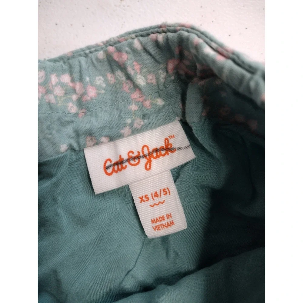 Cat & Jack Girls XS 4/5 Blue Floral Bubble Skirt Adjustable Waist Cotton‎ Lined